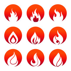 White flat fire icons in fire rounds design
