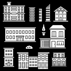 Obraz premium White houses icons on black backgrond