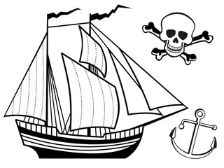 Ship, anchor and human skull