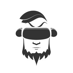 Icon of a man with a beard in a virtual reality helmet on a white background