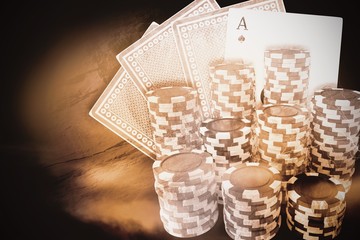 Composite image of computer generated 3d image of gambling chips - Powered by Adobe