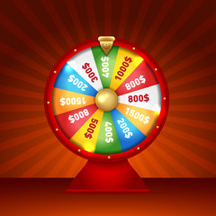 Realistic 3d spinning fortune wheel, lucky roulette isolated vector illustration