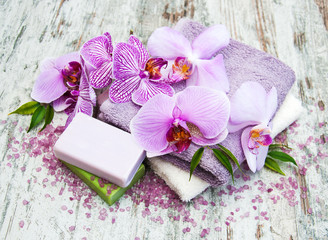 Handmade soap and purple orchids