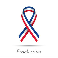 Modern colored vector ribbon with the French tricolor isolated on white background, abstract French flag, Made in France logo