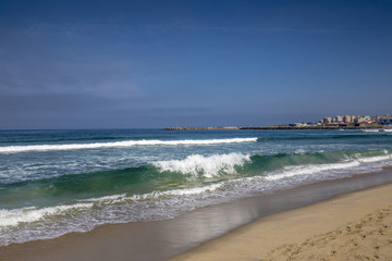 Fototapeta na wymiar On a beach by the water of the sea, Atlantic Ocean.