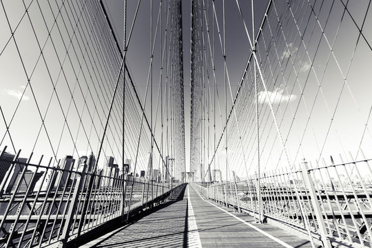 B&W Brooklyn Bridge, NYC photograph. NY landmark.
