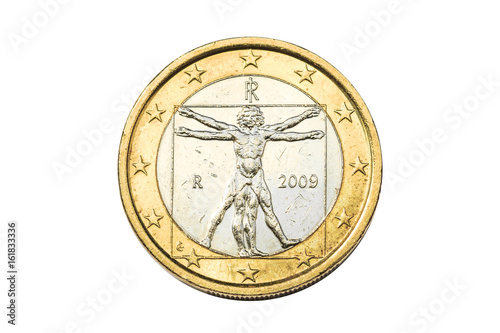 1 euro con uomo vitruviano