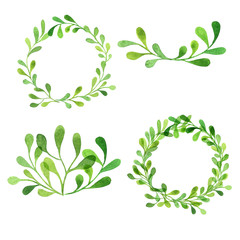 Watercolor hand drawn bushy wreaths and bunches set, isolated on white background. Botanical illustration.
