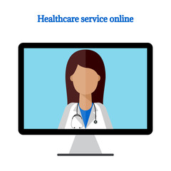 Woman doctor on computer monitor icon