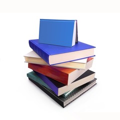 Stack of books on white background