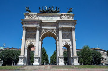 MILAN, ITALY, JUNE, 7, 2017 - Arco della Pace, (Arch of Peace), near Sempione Park in city center of Milan, Italy