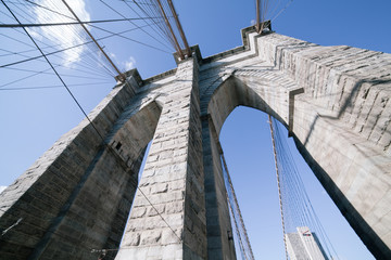 Brooklyn Bridge: brick tower & steel cable detail