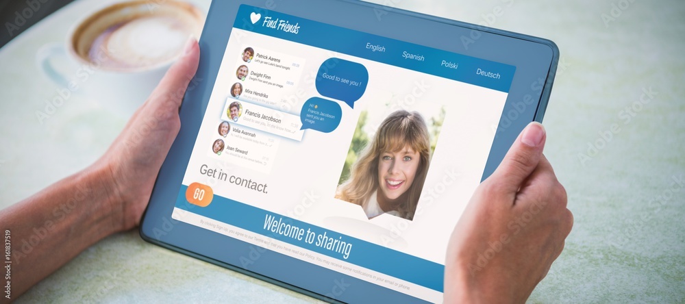 Poster composite 3d image of interface of chat application
