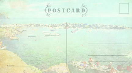 Italy postcard template. Ready to use italian landscape postal card. Watercolor painting postcard. Oil painting style. 