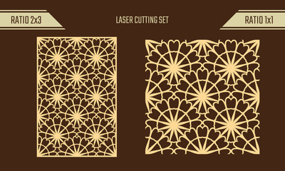 DIY Laser Cutting set. Woodcut Vector Panel. Plywood Lasercut Eastern Design. Rising Sun Seamless Pattern for Laser Cutting.