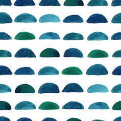 Fototapeta premium Hand painted hemicycle semicircle pattern. Abstract watercolor texture shapes in trendy indigo blue. Design illustration image.