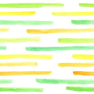 Watercolor Light Blue And Yellow Stripes. Mixed Color Green.