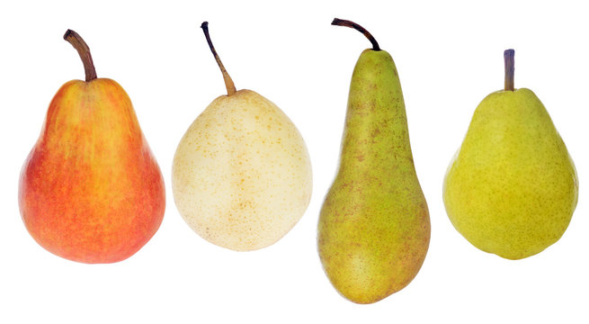 four pears isolated on white