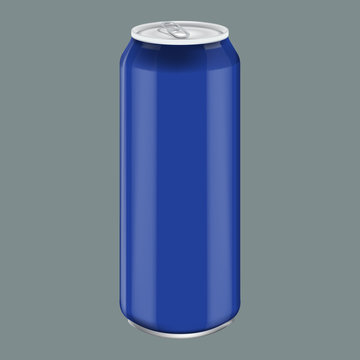 Blue Metal Aluminum Beverage Drink. Mockup for Product Packaging. Energetic Drink Can 500ml, 0,5L