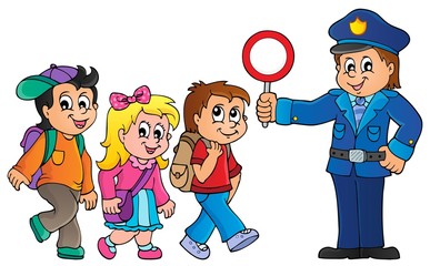 Pupils and policeman image 1