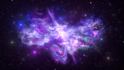 Obraz na płótnie Canvas Universe with Galaxy, Stars and Colorful Nebula on Dark Starry Background 3D illustration