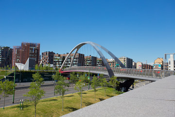 MILAN, ITALY, JUNE 7, 2017 - Modern bridge in the new area of Portello, Milan, Italy