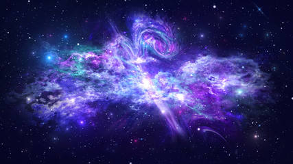 Universe with Galaxy, Stars and Colorful Nebula on Dark Starry Background 3D illustration