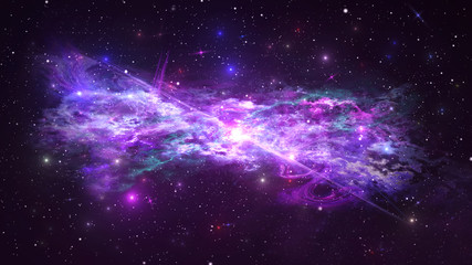 Universe with Galaxy, Stars and Colorful Nebula on Dark Starry Background 3D illustration