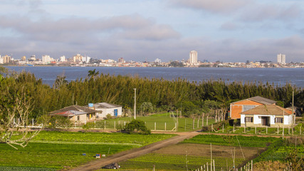 Fototapeta na wymiar A view of Ilha dos Marinheiros, with the city of Rio Grande in the background (South of Brazil)