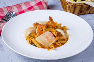 Penne with shrimp