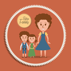 retro family mother with their children vector illustration