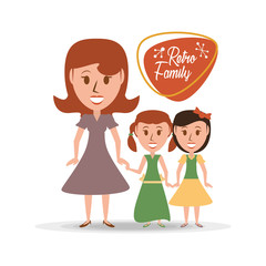 retro family mother with their daughters vector illustration