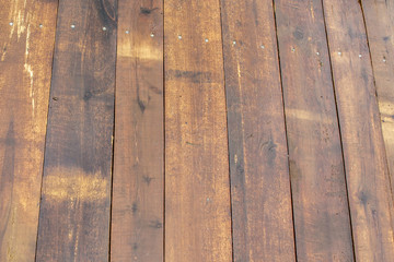 Planks of natural wood is wet after rain. Background of wood brown. The texture of the wet wood.