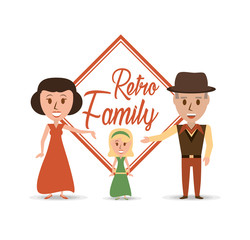 retro family parents with their daughter vector illustration
