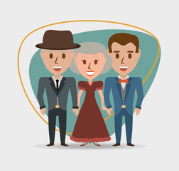 retro family grandparents with their son vector illustration