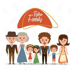 retro family grandparents with parents and children vector illustration
