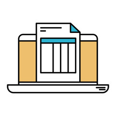 color sections silhouette of laptop computer and billing sheet vector illustration