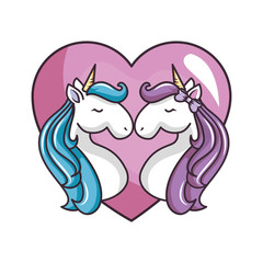 two unicorns in love icon vector illustration graphic design