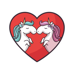 two unicorns in love icon vector illustration graphic design