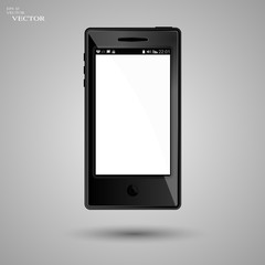 Smart phone. Realistic mobile phone smart phone with blank screen isolated on background. Vector illustration for printing and web element.