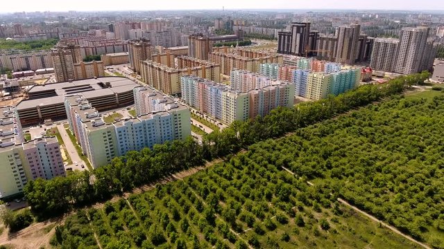 Aerial view of new housing estate in the russian city - Voronezh. 4K
