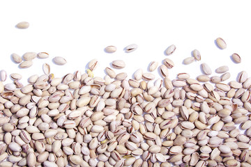 Dry pistachios on white background