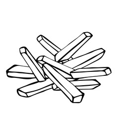 French Fries Potato. Fast Food. Realistic Doodle Cartoon Style Hand Drawn Sketch Vector Illustration.Isolated On a White Background.