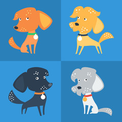 Vector Set of cartoon cute funny Mongrel or Mixed breed dog in flat style