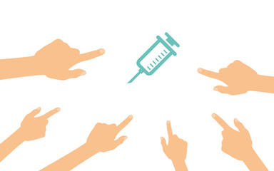 Hände zeigen auf - Spritze