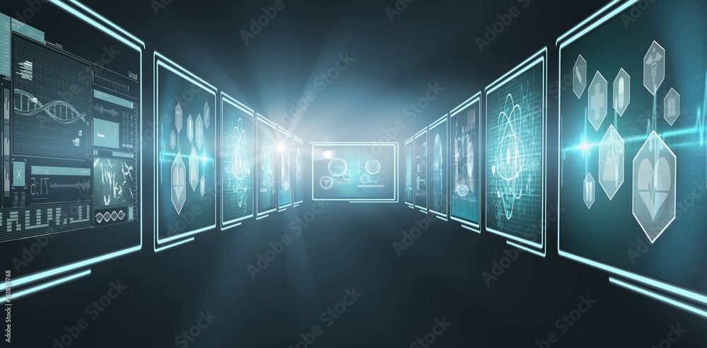 Wall mural composite 3d image of different application interface