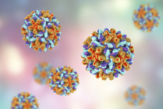 Heptitis B viruses on colorful background, 3D illustration