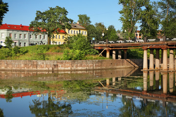 Fototapeta na wymiar Old Ladoga canal at Shlisselburg. Leningrad oblast. Russia