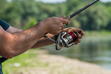 Morava river Slovakia Europe - june 2017 - fishing prepare and waiting on summer sunny day 