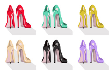 Colorful high heel shoes set Vector illustration